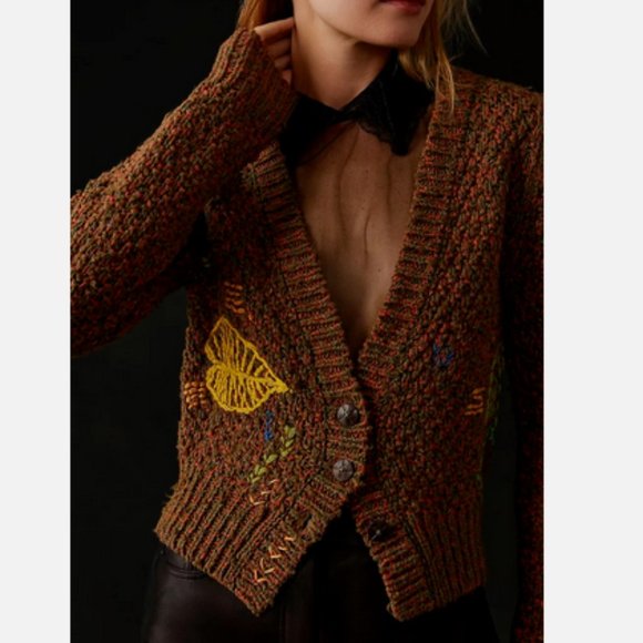 Anthropologie Wendy Wurtzburger Marcella Volini Monstera Cardigan Sweater XXS - Picture 3 of 8